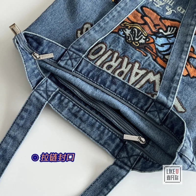 Denim Tote Book Bag Student Messenger Bag Crossbody Bag