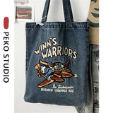 Denim Tote Book Bag Student Messenger Bag Crossbody Bag