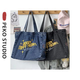 Denim Tote Book Bag Student Messenger Bag