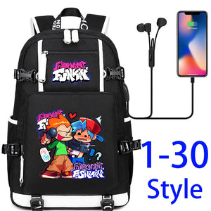 FNF School Bags USB Charging Backpack Women Men Travel Laptop Bag