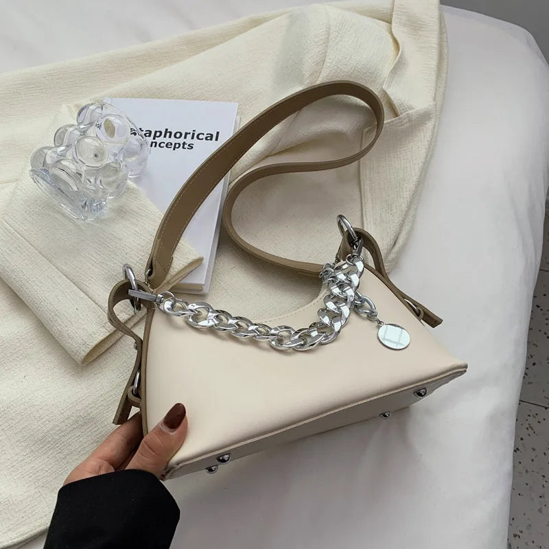 Women's PU Leather Crossbody Sling Bag with Chain Strap