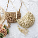 Tassel Rattan Beach Bag Straw Bucket Bag with Tassels