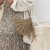 Tassel Rattan Beach Bag Straw Bucket Bag with Tassels