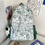 High School Girls Graffiti Print Backpack Large Capacity