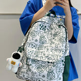High School Girls Graffiti Print Backpack Large Capacity
