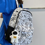 High School Girls Graffiti Print Backpack Large Capacity