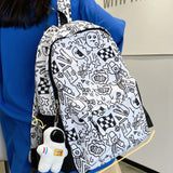 High School Girls Graffiti Print Backpack Large Capacity