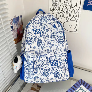 High School Girls Graffiti Print Backpack Large Capacity