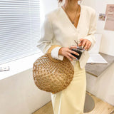 Vintage Straw Woven Beach Handbag Hollowed Out Holiday Bag