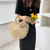 Vintage Straw Woven Beach Handbag Hollowed Out Holiday Bag