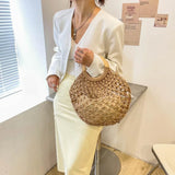 Vintage Straw Woven Beach Handbag Hollowed Out Holiday Bag