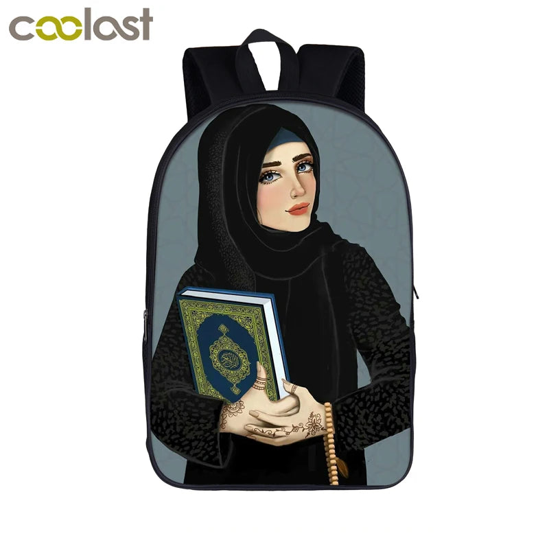 Hijab Face Muslim Islamic Gril Crown Backpack Women Travel Bag