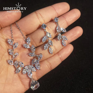Himstory CZ Bride Wedding Jewelry Set Woman Necklace Earring Set