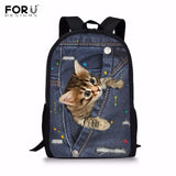 Hip Hop Notebook Backpacks Students School Bags Animal Denim Pocket Cat/Kitten 3