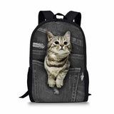 Hip Hop Notebook Backpacks Students School Bags Animal Denim Pocket Cat/Kitten 3