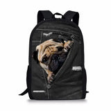 Hip Hop Notebook Backpacks Students School Bags Animal Denim Pocket Cat/Kitten 3