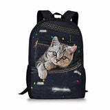 Hip Hop Notebook Backpacks Students School Bags Animal Denim Pocket Cat/Kitten 3