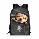 Hip Hop Notebook Backpacks Students School Bags Animal Denim Pocket Cat/Kitten 3