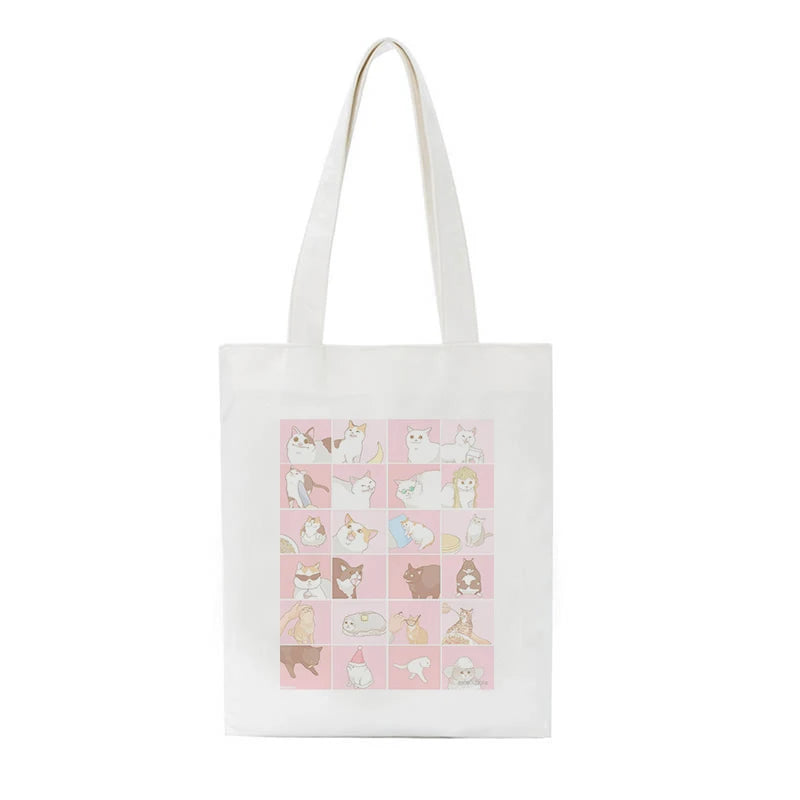 Hip Hop Shoulder Bag Cat Painting Female Handbags Canvas Shopping
