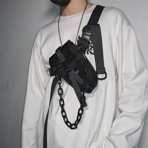 Hip Hop Tactical Chest Rig Bag With Chain Mens Techwear Detachable Waist Bag