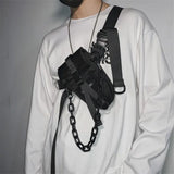Hip Hop Tactical Chest Rig Bag With Chain Mens Techwear Detachable Waist Bag