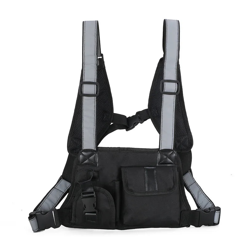 Hip Hop Tactical Vest Multifunction Chest Bag Reflective Shoulder Strap Nylon