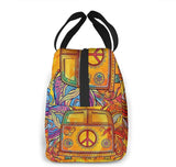 Hippie Vintage Car Mini Van Peace Sign Insulated Lunch Box Tote Bag