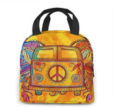 Hippie Vintage Car Mini Van Peace Sign Insulated Lunch Box Tote Bag