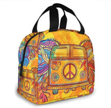 Hippie Vintage Car Mini Van Peace Sign Insulated Lunch Box Tote Bag