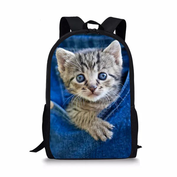 Hipster Cat Backpack for Teen Girls Kids School Bagpack