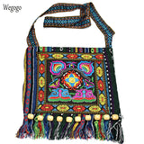 Hmong Vintage Ethnic Shoulder Bag Embroidery Tassel Tote Messenger Bags