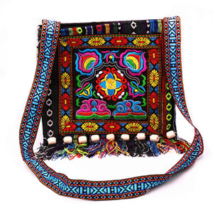 Hmong Vintage Ethnic Shoulder Bag Embroidery Boho Hippie Tassel Tote