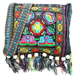 Hmong Vintage Ethnic Shoulder Bag Embroidery Boho Tassel Tote