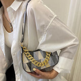 Hobos Crossbody Bag Women Small Tote Bag Thick Chain Colorful Triangle Printed T