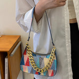Hobos Crossbody Bag Women Small Tote Bag Thick Chain Colorful Triangle Printed T