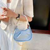 Hobos Shoulder Bags Women Sweet Underarm Pearls All-match Zipper Soft