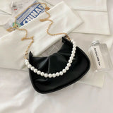 Hobos Shoulder Bags Women Sweet Underarm Pearls All-match Zipper Soft
