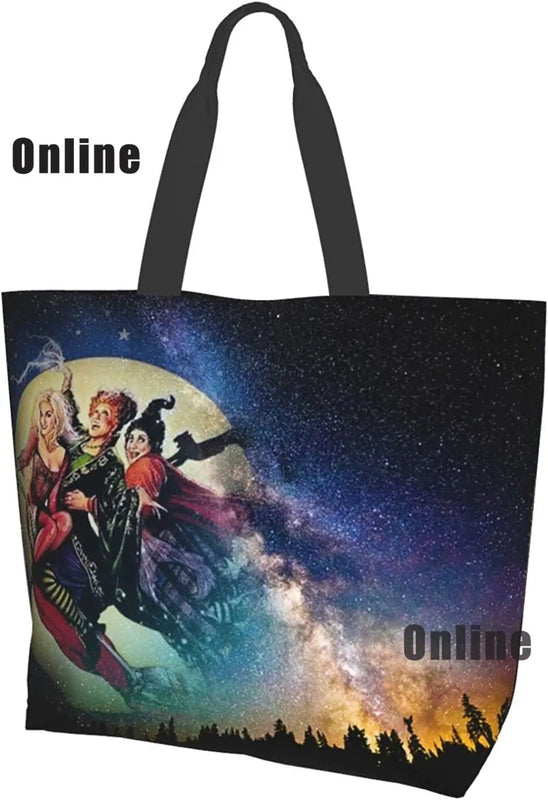 Hocus Pocus Tote Bag Halloween Handbags Heavy Duty Shopping Grocery