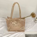 Embroidered Flower Clutch Bag, Lightweight Shoulder Tote Handbag