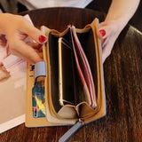 Large Capacity Hollow Out Women Long Wallet PU Leather Zipper Money Bag