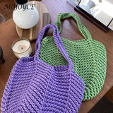 Hollow Shoulder Bag Weaving Hand Bag Casual Soft Solid Style Portable for Travel