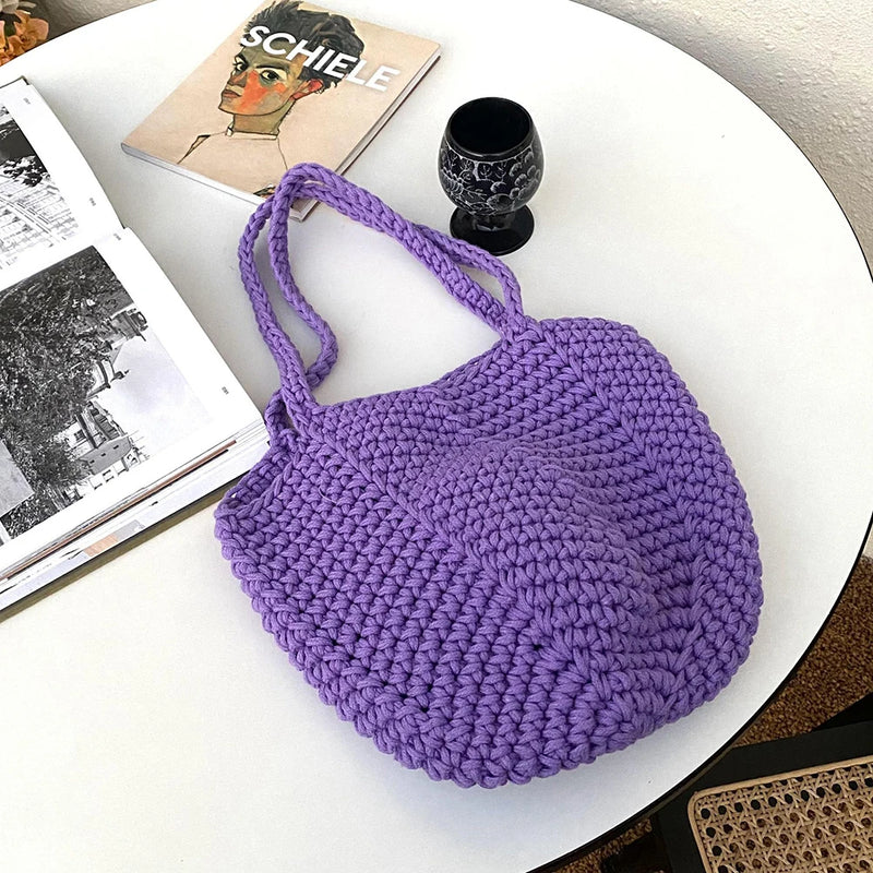 Hollow Shoulder Bag Weaving Hand Bag Casual Soft Solid Style Portable for Travel