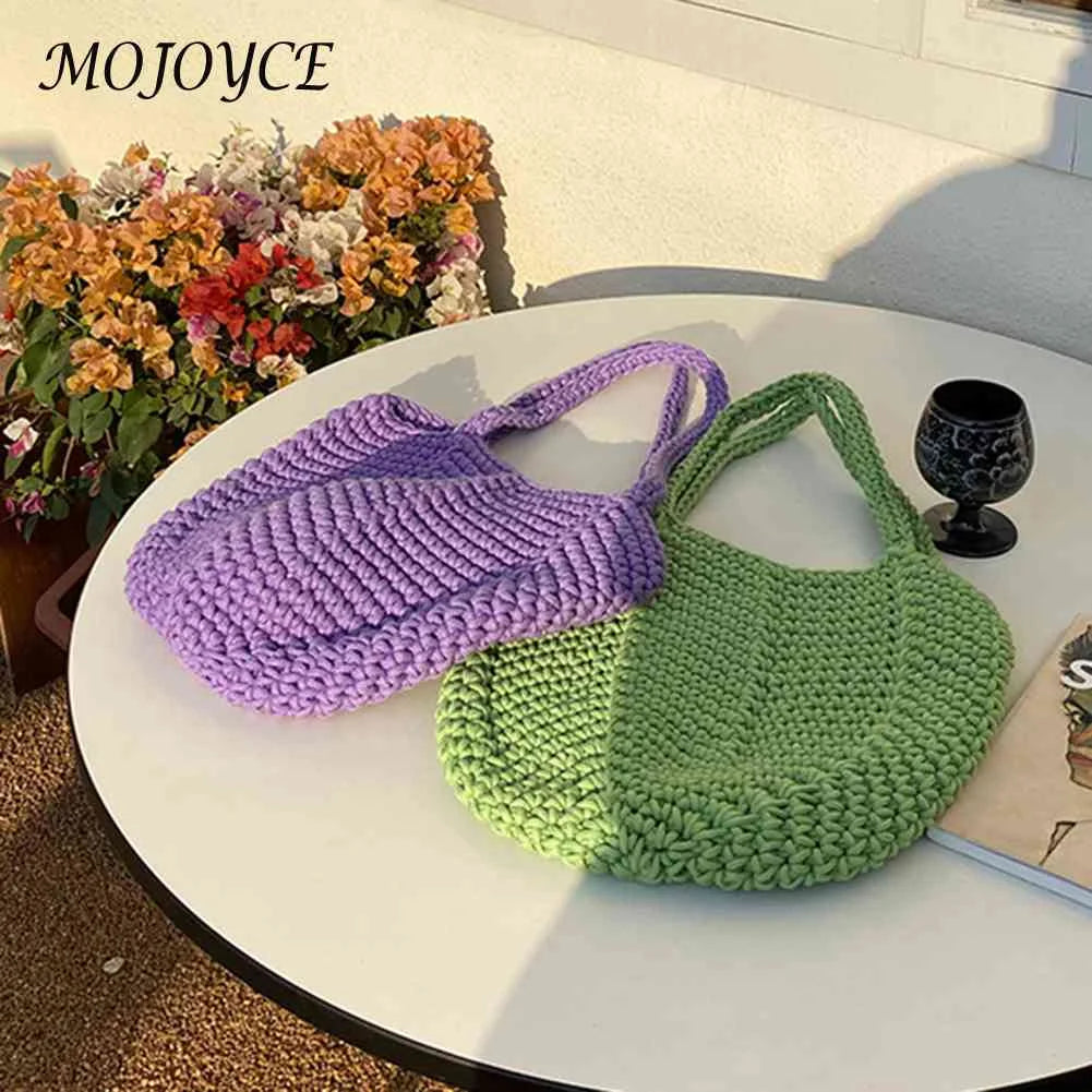 Hollow Shoulder Bag Weaving Hand Bag Casual Soft Solid Style Portable for Travel