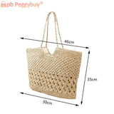 Hollow Summer Hand-Woven Tote Bag for Seaside Holiday