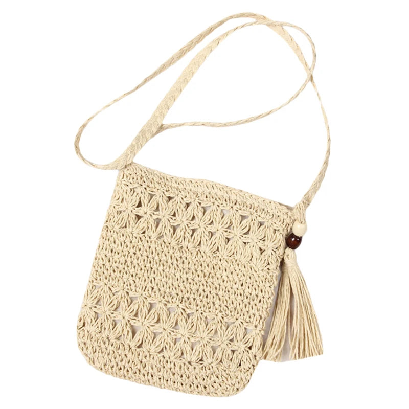 Straw Crossbody Bag Tassel Woven Shoulder Messenger Bag