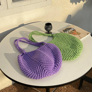 Hollow Woven Handbags Beach Casual Soft Shoulder Bag Solid Style Travel Purse