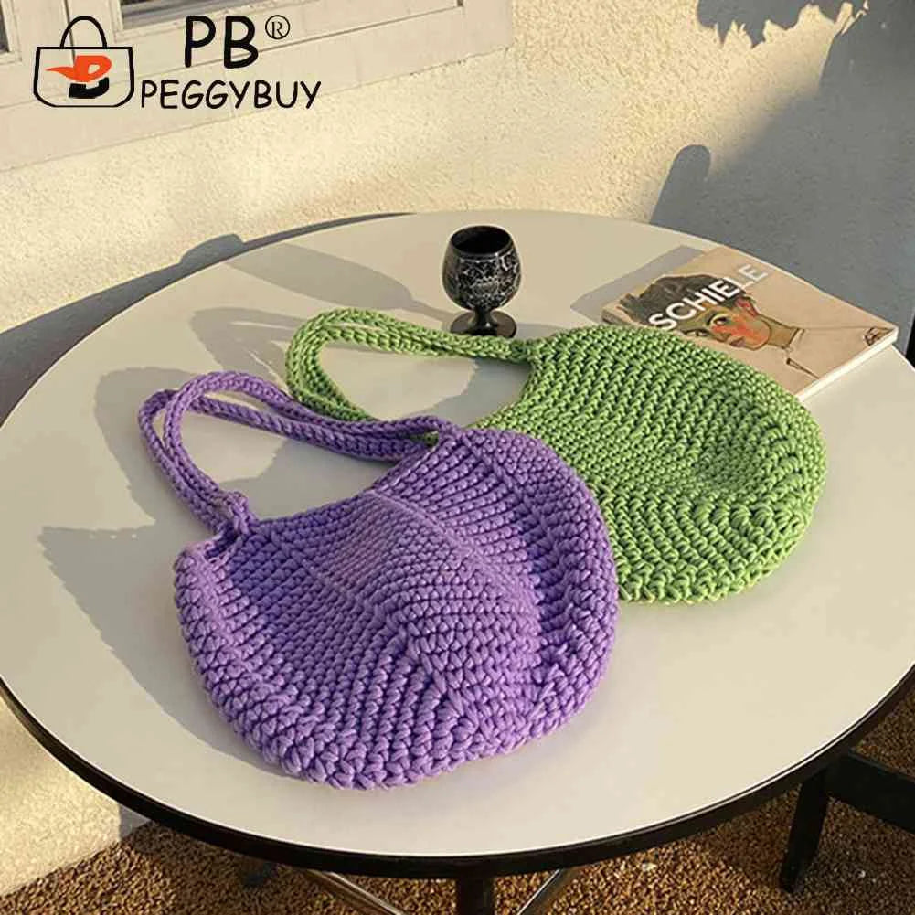 Soft Hollow Woven Handbags Female Storage Bag Casual Solid Style