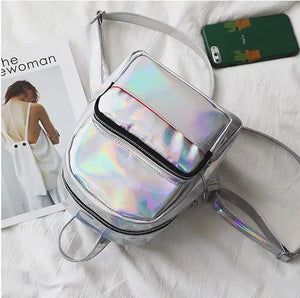 Holographic Backpack Pu Backpacks Hologram Pink/silver Bags Women Mini Mochila