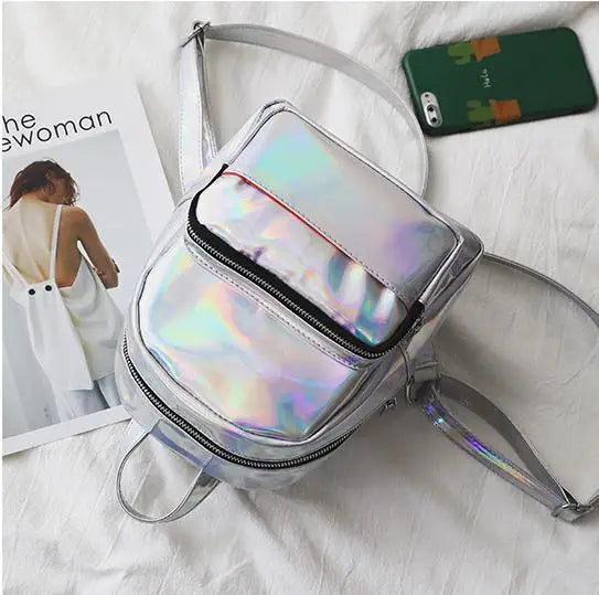 Holographic Backpack Pu Backpacks Hologram Pink/silver Bags Women Mini Mochila