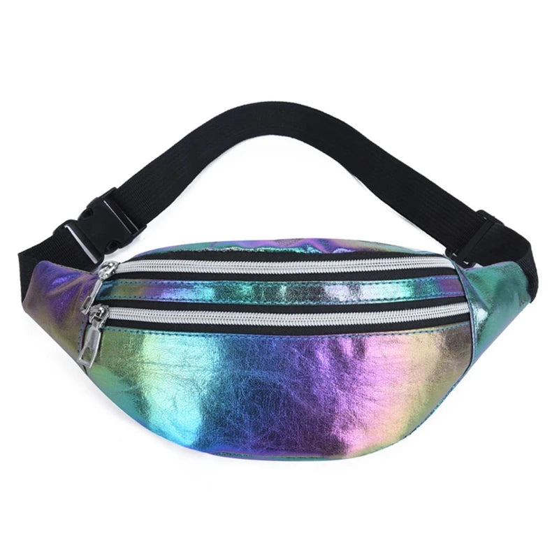 Holographic Fanny Pack Hologram Waist Bag PU Beach Travel Hip Bum Zip Shoulder